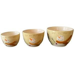 Nantucket Home Joy To The World Snowman Bowl Set of 3 NEW